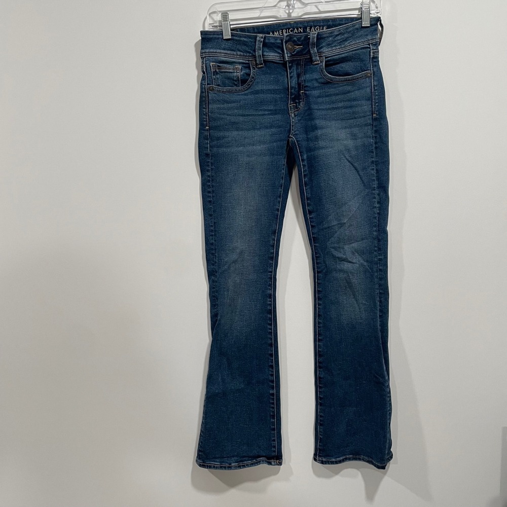 American Eagle Kick Boot Super Stretch Jeans Blue Womens 0 Short (28x29)